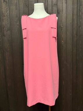 Abbey Glass Michelle Mini Dress w/Shoulder Tie/Bow Pink Sheath Wedding Sz M EUC